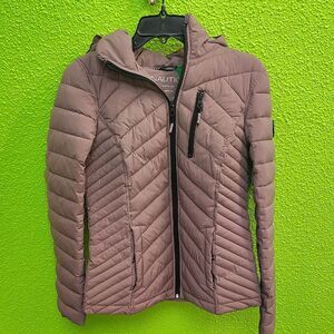 Nautica Brown Puffer Jacket with Chevron Quilting
